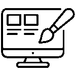 Black outline icon of computer screen with paintbrush representing web design