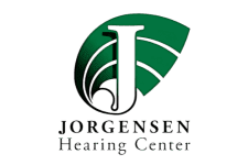 Jorgensen Hearing Center logo with stylized green and white “J”