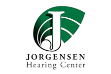 Jorgensen Hearing Center logo with stylized green and white “J”