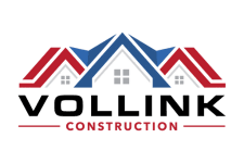 Vollink Construction logo with red and blue rooftops