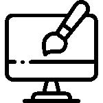Black outline icon of a computer screen with a paintbrush representing web design