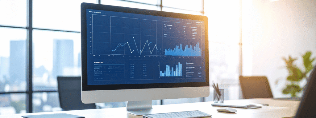 Close-up of a computer screen displaying analytics charts and graphs