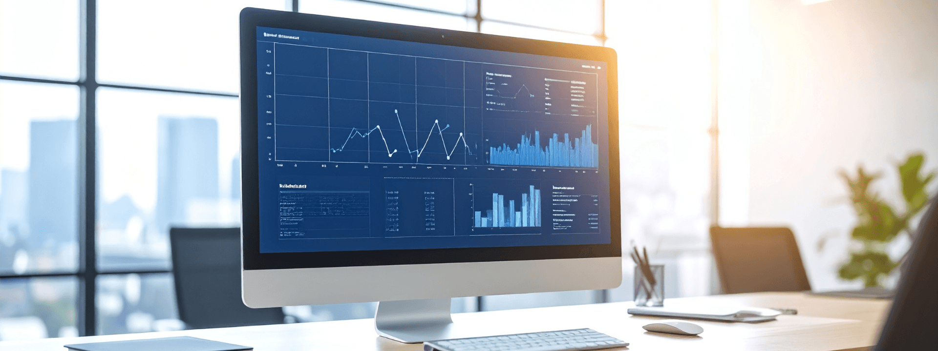Close-up of a computer screen displaying analytics charts and graphs