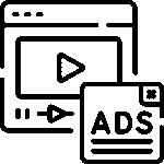 Digital advertising icon featuring online video ad and promotional banner