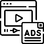 Digital advertising icon featuring online video ad and promotional banner