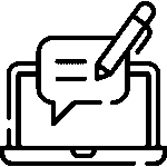 Content marketing icon showing laptop with message and writing tool