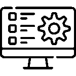 Black outline icon of a computer screen with a gear representing website settings or customization