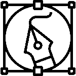 Black outline icon of a pen nib in a design frame representing graphic design