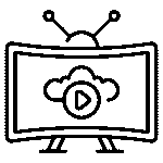 Black outline icon of a television screen with a cloud and play button representing streaming or OTT advertising