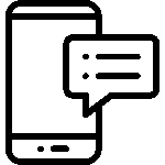 Black outline icon of a smartphone with a chat bubble representing SMS or text messaging