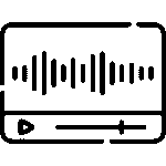 Black outline icon of an audio player with waveform graphic