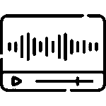 Black outline icon of an audio player with waveform graphic